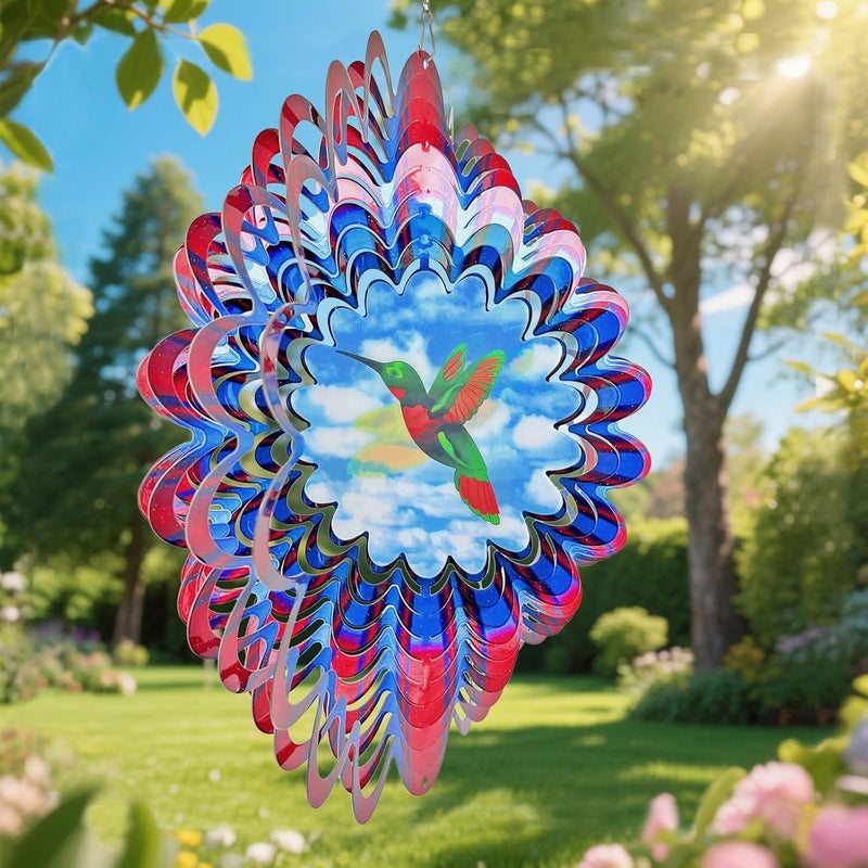 Eiryhope Hummingbird Animated Wind Spinner - 12In 3D Kinetic Hanging Sculpture, Creates Flying Hummingbird Animation Effect | Outdoor Garden Yard Decor, Unique Gift for Mom/Dad/Women/Men & Christmas - Image 2